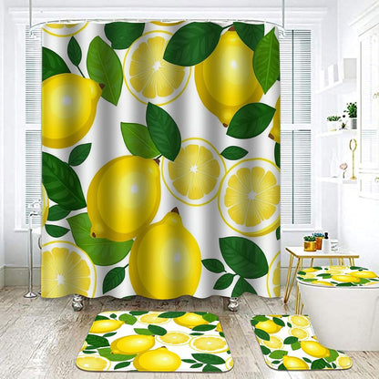 TOMWISH Bathroom Shower Curtain Set,White-Yellow Lemon PrintBathroom Rug Shower Curtain Toilet Lid Cover and Bath Mat Farmhouse Brown Animal Print Bath Accessories Decor with 12pcs Hooks