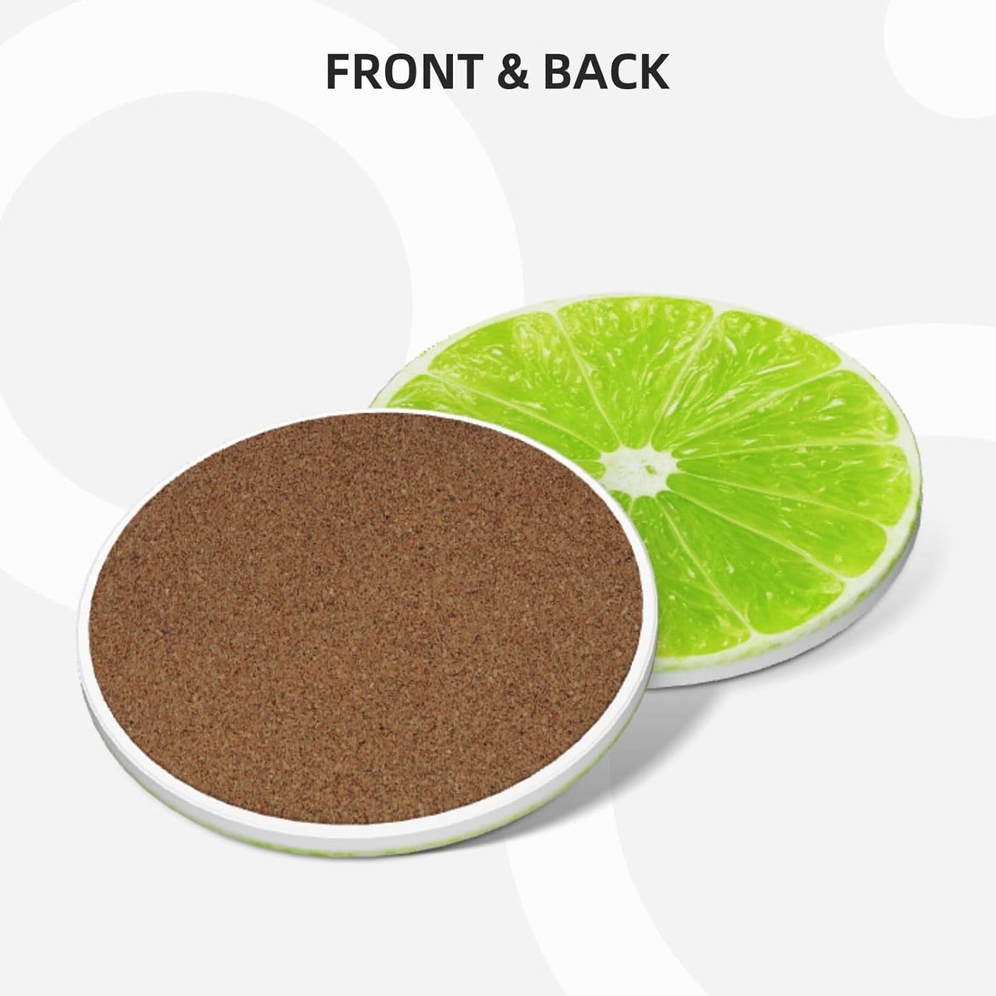 Green Lime Lemon Coasters for Drinks Set of 4, Funny Fruit Ceramic Coasters with Cork Base Absorbent for Dining Tables Restaurants Cafes Home Decor,Housewarming Gift,Round