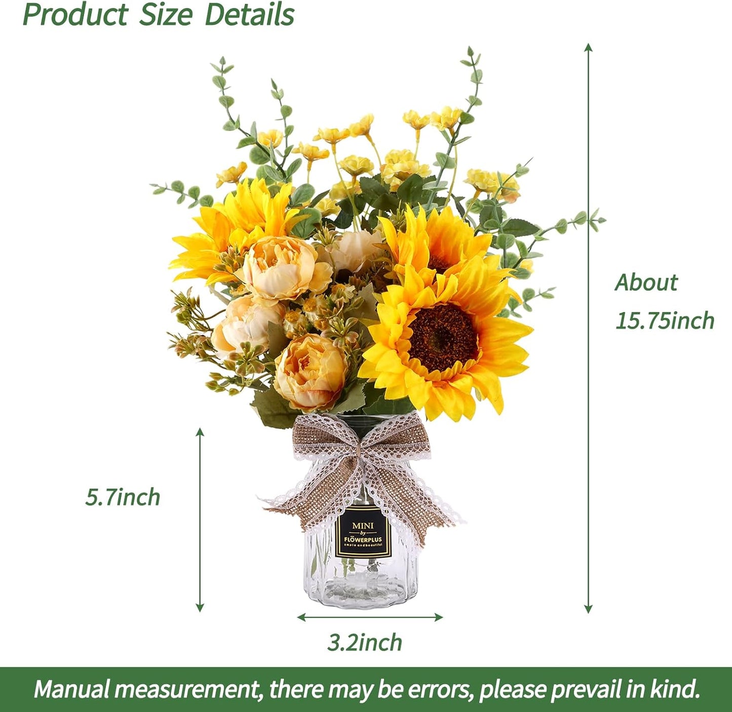 Fake Flowers in Vase, Artificial Flowers with Vase Faux Silk Floral Arrangement Table Centerpieces Decor for Home Office Dining Farmhouse Coffee Table Living Room Bathroom Plant Decor(Yellow)