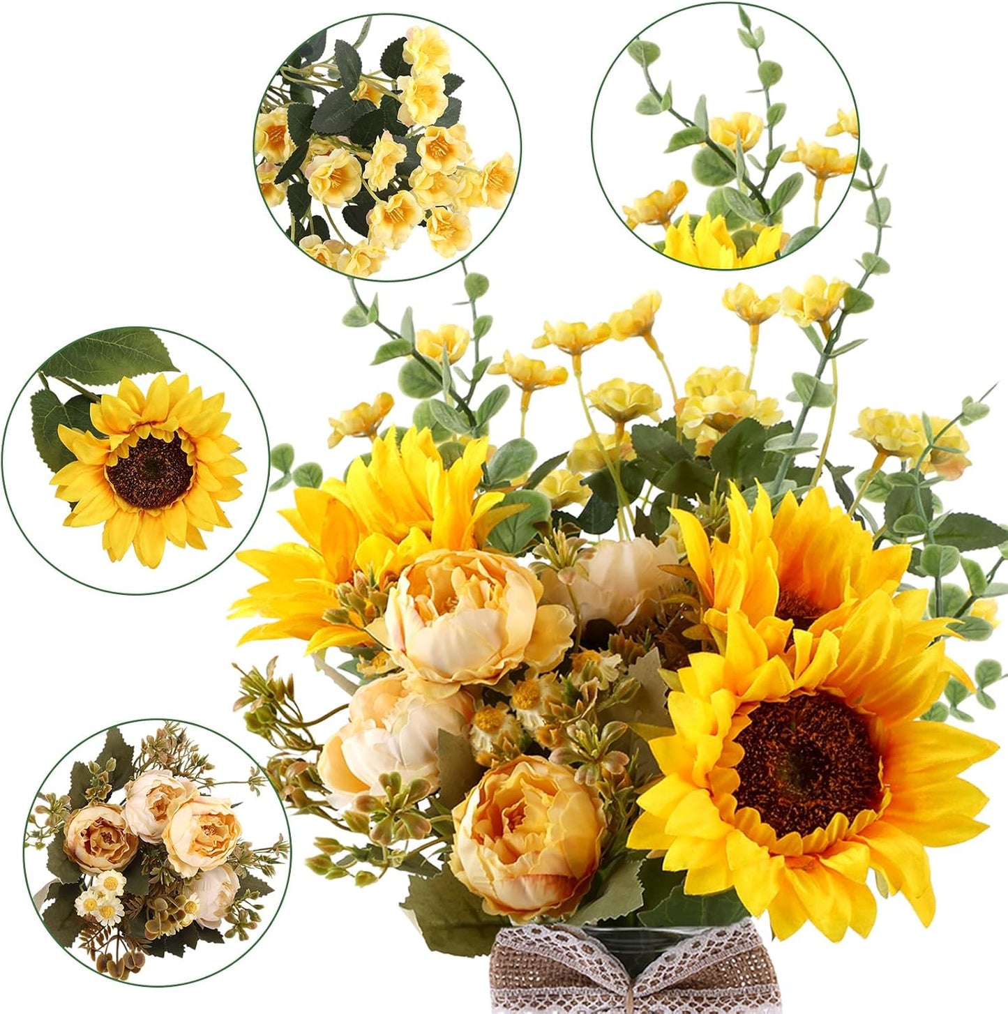 Fake Flowers in Vase, Artificial Flowers with Vase Faux Silk Floral Arrangement Table Centerpieces Decor for Home Office Dining Farmhouse Coffee Table Living Room Bathroom Plant Decor(Yellow)