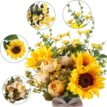 Fake Flowers in Vase, Artificial Flowers with Vase Faux Silk Floral Arrangement Table Centerpieces Decor for Home Office Dining Farmhouse Coffee Table Living Room Bathroom Plant Decor(Yellow)