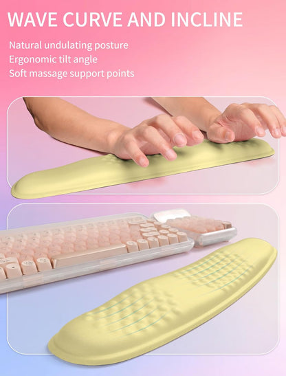 2in1 Combination, Wave Keyboard Wrist Rest and Ergonomic Curvature Mouse Pad Wrist Support for Relieve Wrist Pain, Filled with Soft Cushion Memory Foam, Butter Yellow