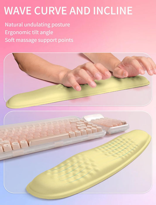 2in1 Combination, Wave Keyboard Wrist Rest and Ergonomic Curvature Mouse Pad Wrist Support for Relieve Wrist Pain, Filled with Soft Cushion Memory Foam, Butter Yellow