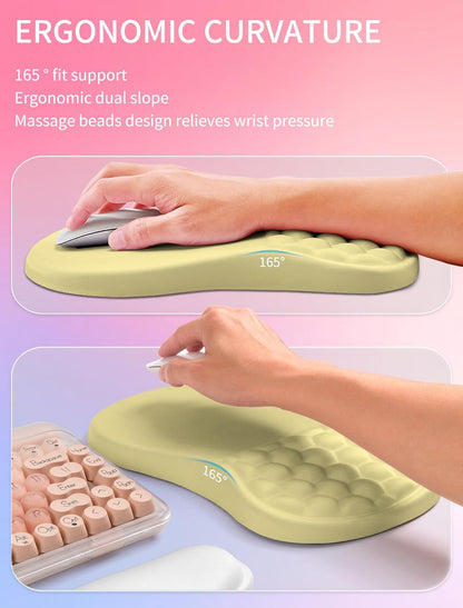 2in1 Combination, Wave Keyboard Wrist Rest and Ergonomic Curvature Mouse Pad Wrist Support for Relieve Wrist Pain, Filled with Soft Cushion Memory Foam, Butter Yellow