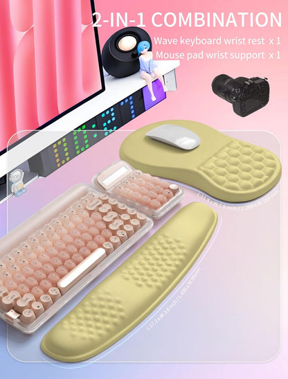 2in1 Combination, Wave Keyboard Wrist Rest and Ergonomic Curvature Mouse Pad Wrist Support for Relieve Wrist Pain, Filled with Soft Cushion Memory Foam, Butter Yellow