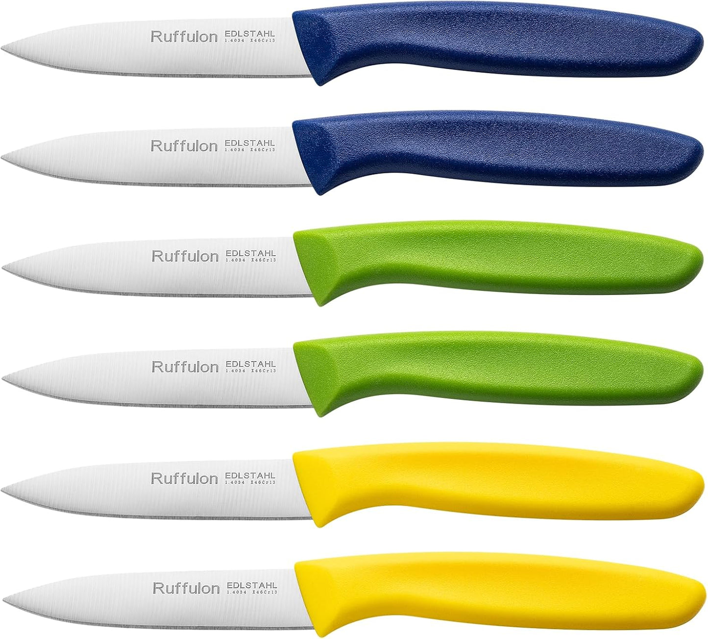 Paring Knife Fruit Knife Set (6 Pieces), Ultra Sharp Stainless Steel Vegetable and Fruit Knife with PP Plastic Ergonomic Handle for Cutting Fruits and Vegetables,Blue/Yellow/Green