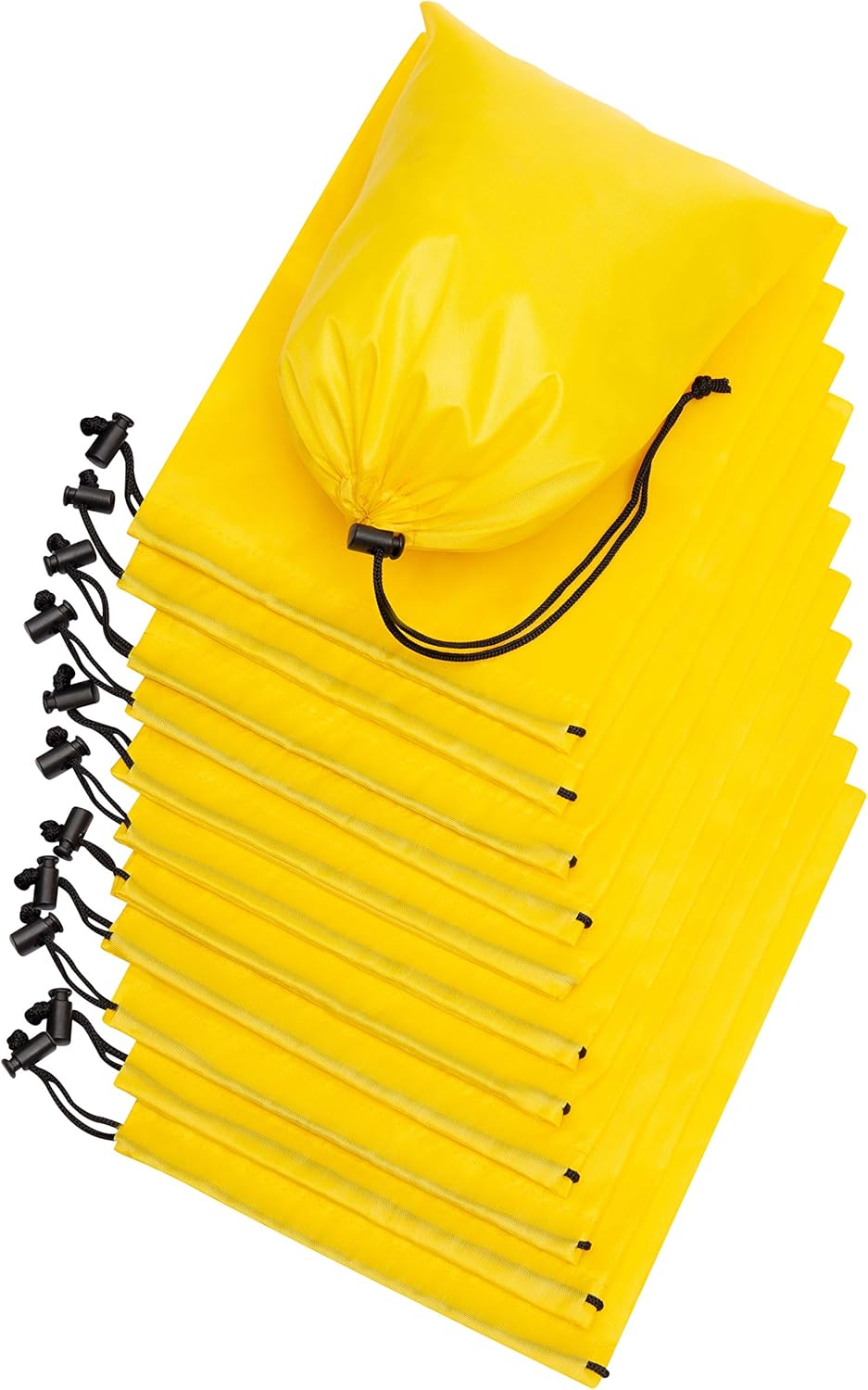 Drawstring Pouch (7 x 9 Inch, 12 Pack, Yellow) Nylon Cinch Bag with Toggle for Travel, Gym and Storage