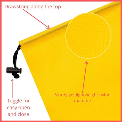 Drawstring Pouch (7 x 9 Inch, 12 Pack, Yellow) Nylon Cinch Bag with Toggle for Travel, Gym and Storage