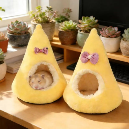 Cute Hamster Hideout Warm Plush Guinea Pig Bed Non-Slip Bottom Easy to Clean for Ferret Sugar Glider Small Pets 2pcs (Yellow)