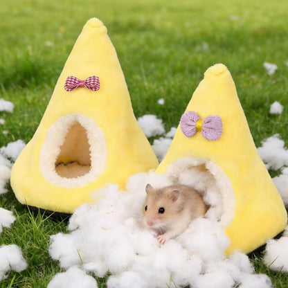 Cute Hamster Hideout Warm Plush Guinea Pig Bed Non-Slip Bottom Easy to Clean for Ferret Sugar Glider Small Pets 2pcs (Yellow)