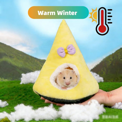 Cute Hamster Hideout Warm Plush Guinea Pig Bed Non-Slip Bottom Easy to Clean for Ferret Sugar Glider Small Pets 2pcs (Yellow)