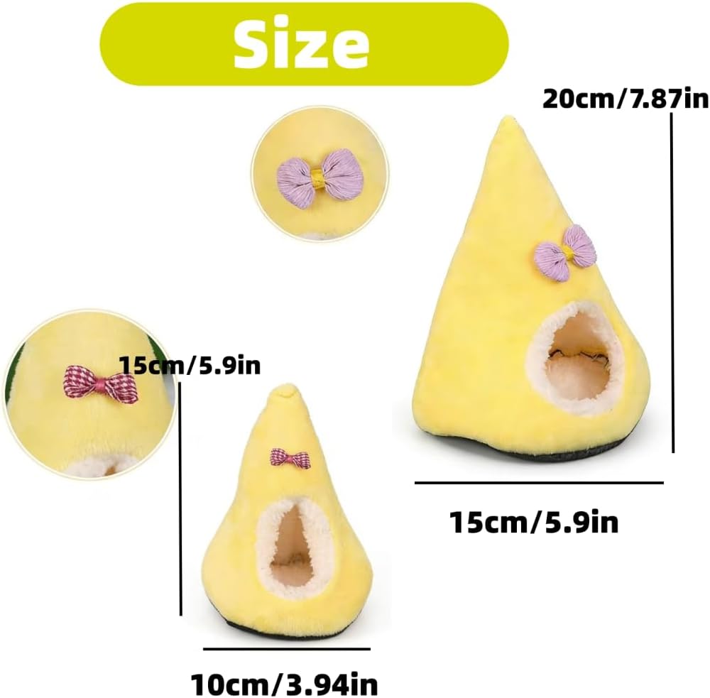 Cute Hamster Hideout Warm Plush Guinea Pig Bed Non-Slip Bottom Easy to Clean for Ferret Sugar Glider Small Pets 2pcs (Yellow)