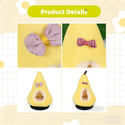 Cute Hamster Hideout Warm Plush Guinea Pig Bed Non-Slip Bottom Easy to Clean for Ferret Sugar Glider Small Pets 2pcs (Yellow)
