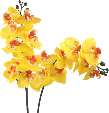 2Pcs Artificial Orchid Stem Faux Flowers Fake Phalaenopsis Real Touch for Home Decor Wedding Party Centerpiece Vase Decoration (24" Yellow)