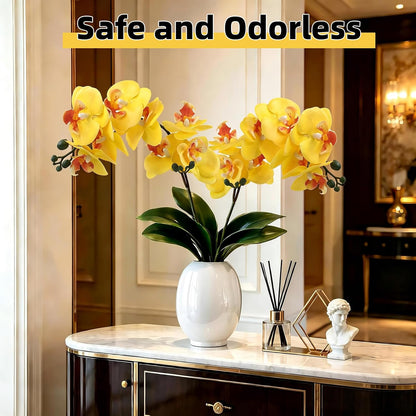2Pcs Artificial Orchid Stem Faux Flowers Fake Phalaenopsis Real Touch for Home Decor Wedding Party Centerpiece Vase Decoration (24" Yellow)