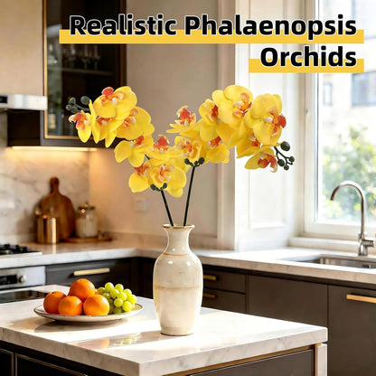 2Pcs Artificial Orchid Stem Faux Flowers Fake Phalaenopsis Real Touch for Home Decor Wedding Party Centerpiece Vase Decoration (24" Yellow)