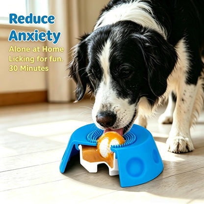 Dog Licking Bowl with Rolling Ball, Food Grade Silicone Slow Feeder, Anti-Slip Anxiety Relief Interactive Bowl for Dogs & Cats（Yellow）