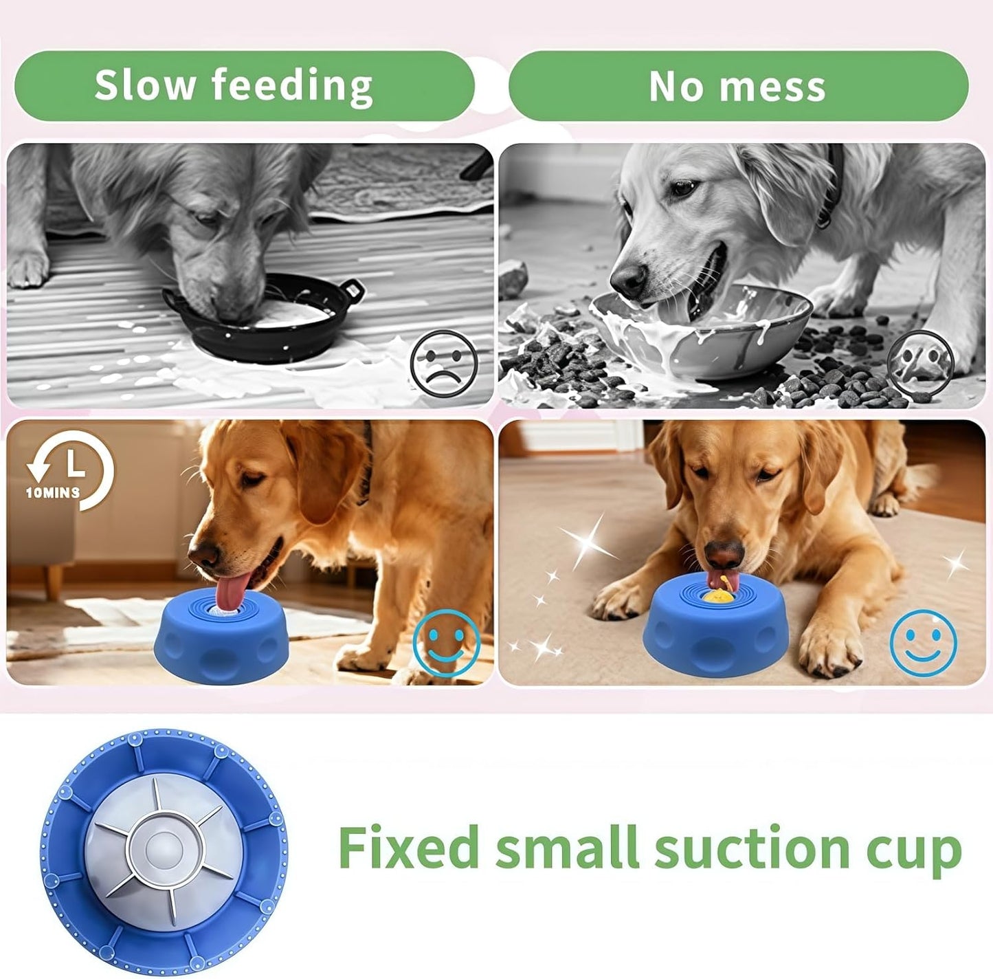 Dog Licking Bowl with Rolling Ball, Food Grade Silicone Slow Feeder, Anti-Slip Anxiety Relief Interactive Bowl for Dogs & Cats（Yellow）