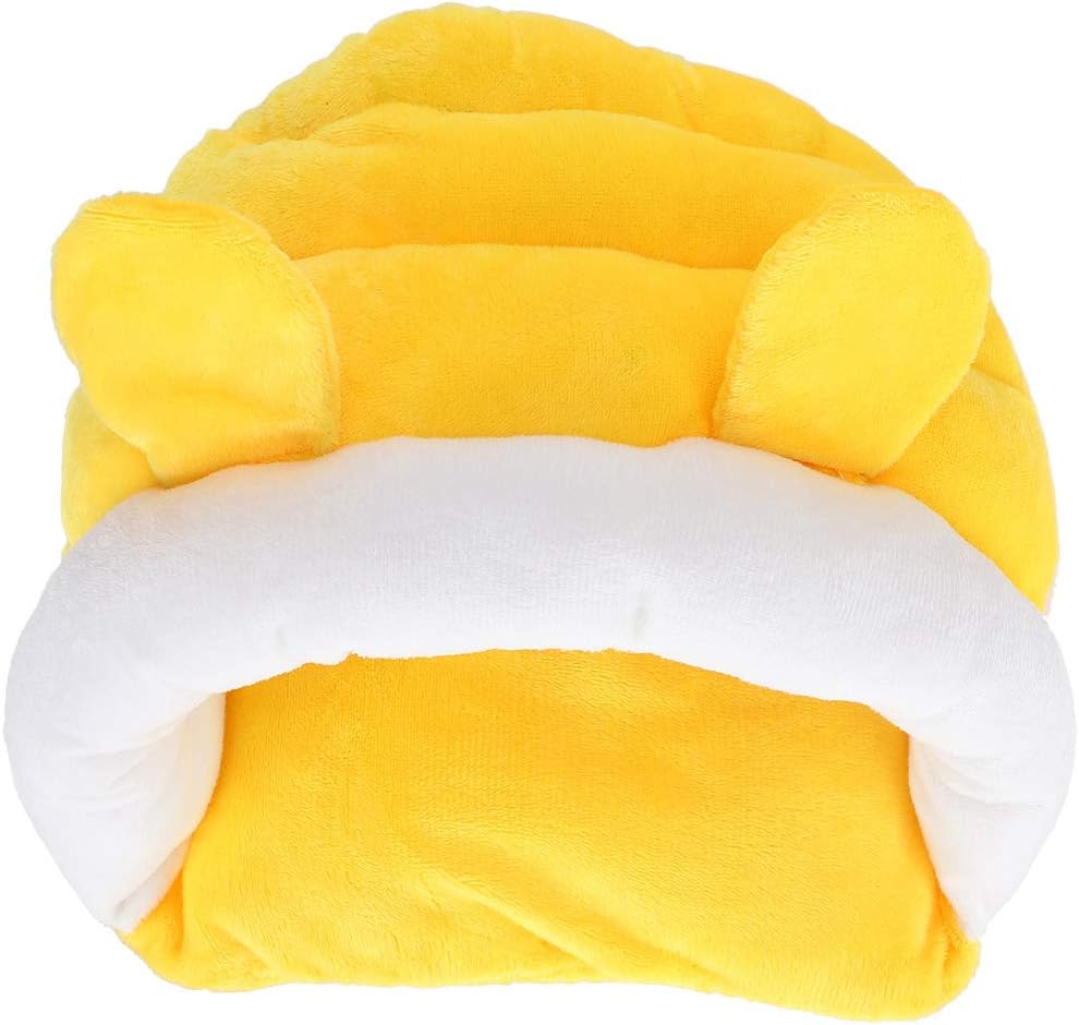 Thick Cotton Hamster Nest, Small Pet Sleeping Bed, Cute Flannel Sleeping House for Hamster Sugar Glider Squirrel with Warm Interior, Cozy Hideout for Small Animals (Yellow)