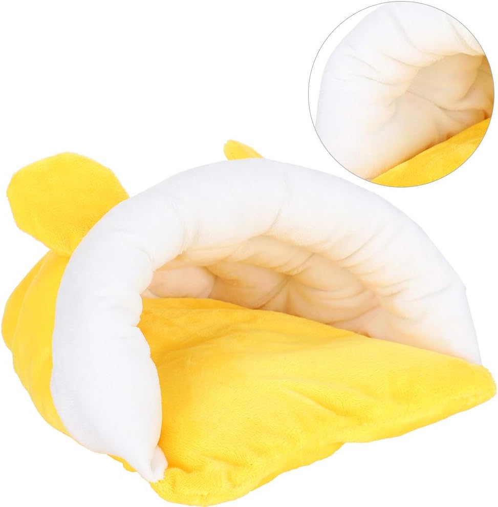 Thick Cotton Hamster Nest, Small Pet Sleeping Bed, Cute Flannel Sleeping House for Hamster Sugar Glider Squirrel with Warm Interior, Cozy Hideout for Small Animals (Yellow)