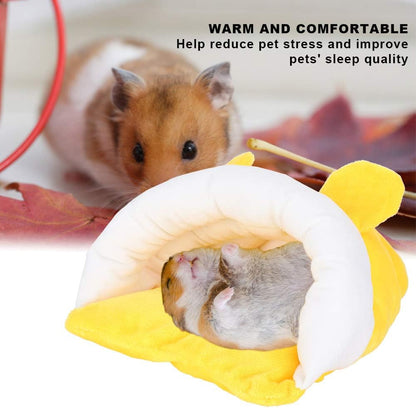 Thick Cotton Hamster Nest, Small Pet Sleeping Bed, Cute Flannel Sleeping House for Hamster Sugar Glider Squirrel with Warm Interior, Cozy Hideout for Small Animals (Yellow)
