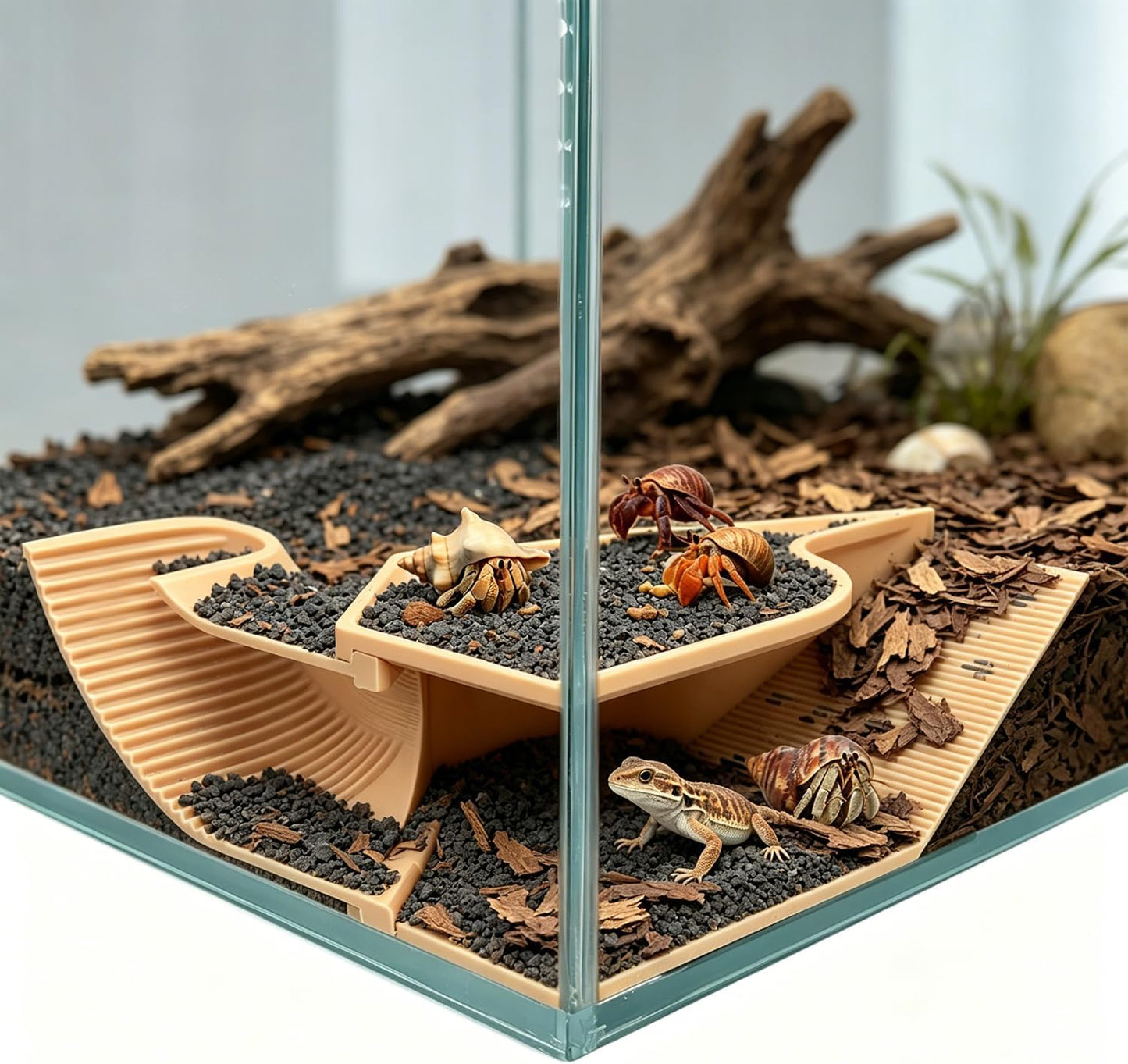 Hermit Crab Accessories Set – 3-in-1 Hideout with Climbing Tunnel & Burrow Cave, Reptile Hide for Leopard Gecko, Also Suits Small Snakes, Frogs, and Amphibians (Yellow)