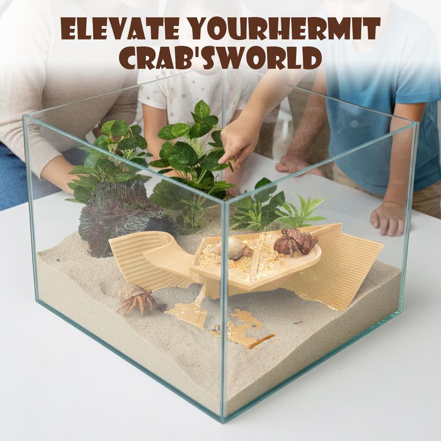 Hermit Crab Accessories Set – 3-in-1 Hideout with Climbing Tunnel & Burrow Cave, Reptile Hide for Leopard Gecko, Also Suits Small Snakes, Frogs, and Amphibians (Yellow)