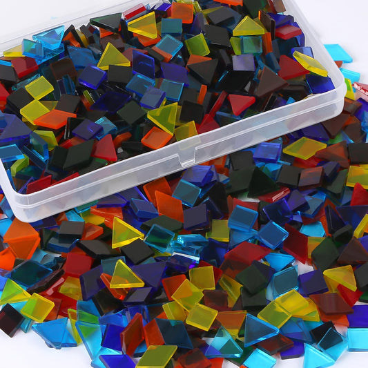 800 PCS Mixed Color Mosaic Tiles, Stained Transparent Glass Mosaic Pieces with Organizer Box for DIY Crafts Home Decoration, Triangle Square and Rhombus