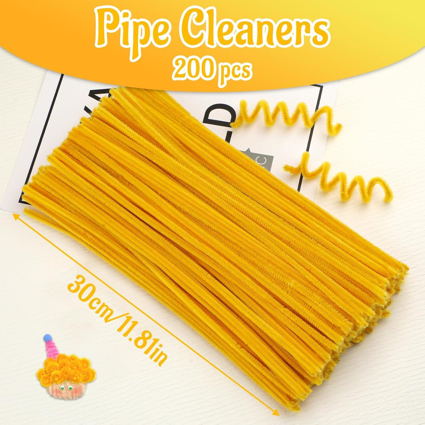 200Pcs Pipe Cleaners, Chenille Stems Pipe Cleaner Craft Supplies | Pipe Cleaners Craft, Fuzzy Sticks Christmas Craft Supplies for DIY Art & Creative Crafts Decorations, Golden