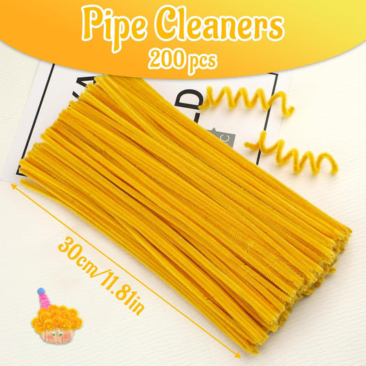 200Pcs Pipe Cleaners, Chenille Stems Pipe Cleaner Craft Supplies | Pipe Cleaners Craft, Fuzzy Sticks Christmas Craft Supplies for DIY Art & Creative Crafts Decorations, Golden