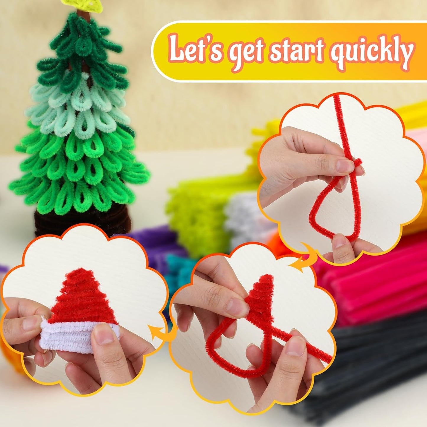200Pcs Pipe Cleaners, Chenille Stems Pipe Cleaner Craft Supplies | Pipe Cleaners Craft, Fuzzy Sticks Christmas Craft Supplies for DIY Art & Creative Crafts Decorations, Golden