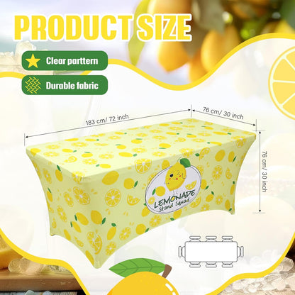 6ft Lemonade Tablecloth Stretch Table Cover Lemonade Stand Supplies for Standard Folding Tables Lemon Tablecloth Covers for Summer Birthday Party Lemon Table Decor