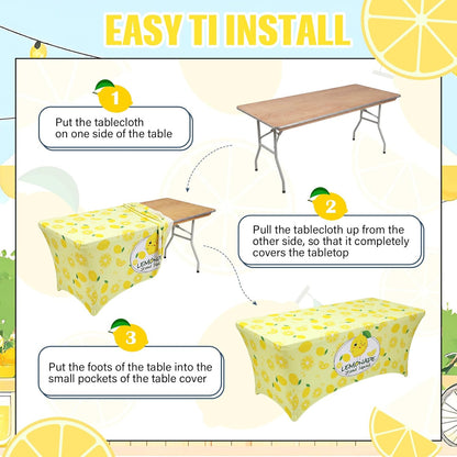 6ft Lemonade Tablecloth Stretch Table Cover Lemonade Stand Supplies for Standard Folding Tables Lemon Tablecloth Covers for Summer Birthday Party Lemon Table Decor
