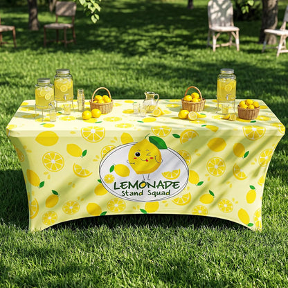 6ft Lemonade Tablecloth Stretch Table Cover Lemonade Stand Supplies for Standard Folding Tables Lemon Tablecloth Covers for Summer Birthday Party Lemon Table Decor