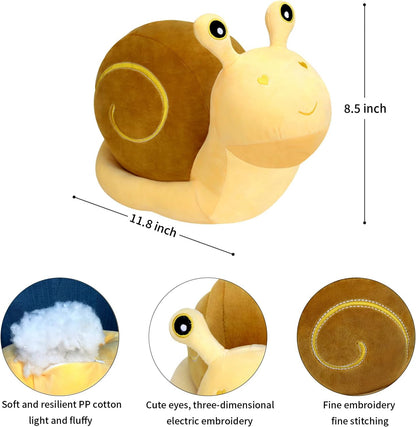 Snail Plush Pillow, Yellow 11.8 Inch, Cute Stuffed Animal Plushies | 4 Sizes Soft Snail Toy Plush, Hidden Zipper, Kawaii Home Decor Gifts for Adults and Kids