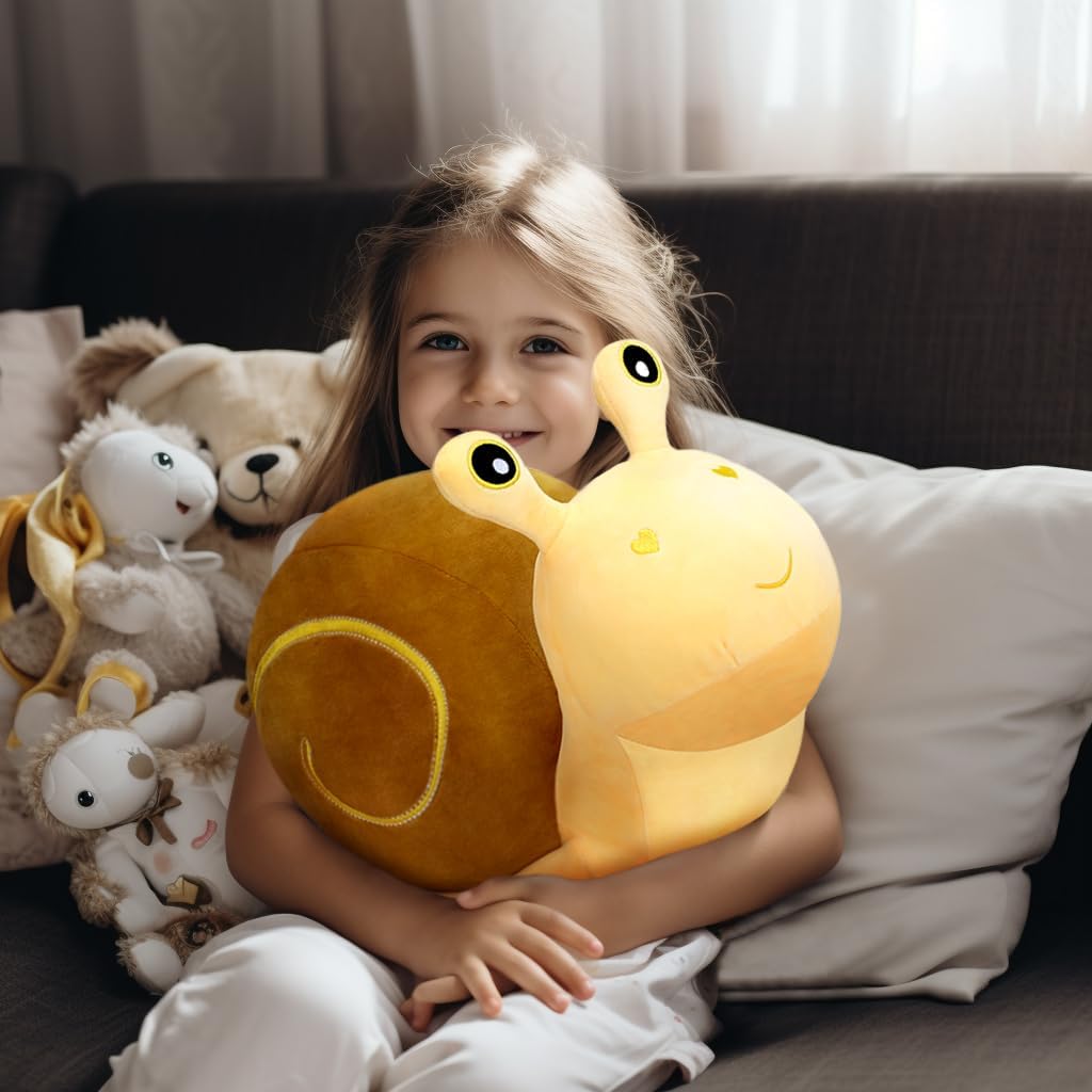 Snail Plush Pillow, Yellow 11.8 Inch, Cute Stuffed Animal Plushies | 4 Sizes Soft Snail Toy Plush, Hidden Zipper, Kawaii Home Decor Gifts for Adults and Kids