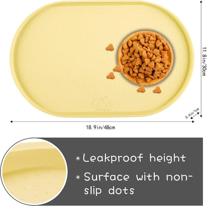 100% Waterproof 0.5" Raised Edge BPA Free Silicone Dog Food Mat, Pet Cat Feeding Mats Contain Spills Protects Floors, Placemats for Cats and Dogs Water Bowl Dishwasher.(Small, Yellow)