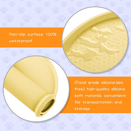 100% Waterproof 0.5" Raised Edge BPA Free Silicone Dog Food Mat, Pet Cat Feeding Mats Contain Spills Protects Floors, Placemats for Cats and Dogs Water Bowl Dishwasher.(Small, Yellow)