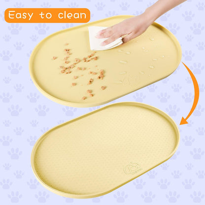 100% Waterproof 0.5" Raised Edge BPA Free Silicone Dog Food Mat, Pet Cat Feeding Mats Contain Spills Protects Floors, Placemats for Cats and Dogs Water Bowl Dishwasher.(Small, Yellow)