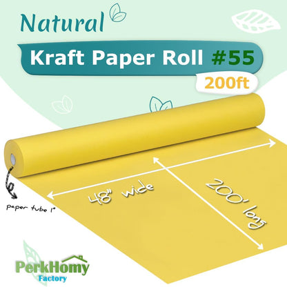 48" x 2,400" (200') Lemon Yellow Kraft Paper Roll for Craft Bulletin Board Paper Art Table Covering Crafting Gift Wrapping Bouquet Packing Parcel 80GSM 55LB (Lemon Yellow, 48" x 200')