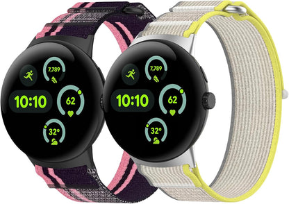 2 Pcs Compatible with Google Pixel Watch 3 41mm 45mm Nylon Watch Band, Breathable Sport Strap for Google Pixel 3/2/1 Adjustable Smartwatch Bands Men Women