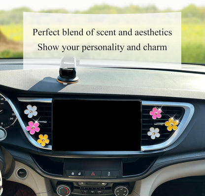 ORIESSE 6pcs Daisy Car Air Freshener Vent Clips,Flower Car Accessories | 2 Pink 2 Yellow 2 White Flowers Air Vent Clips,Car Decor for Women,3.3cm/3cm Flower Girly Refillable Diffuser,With Felt Pads