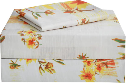 Rustic Yellow Floral Printed Twin Sheet Set Extra Deep Pocket | 3 Piece Soft Botanical Microfiber Sheets, OEKO-TEX Certified, Easy Care