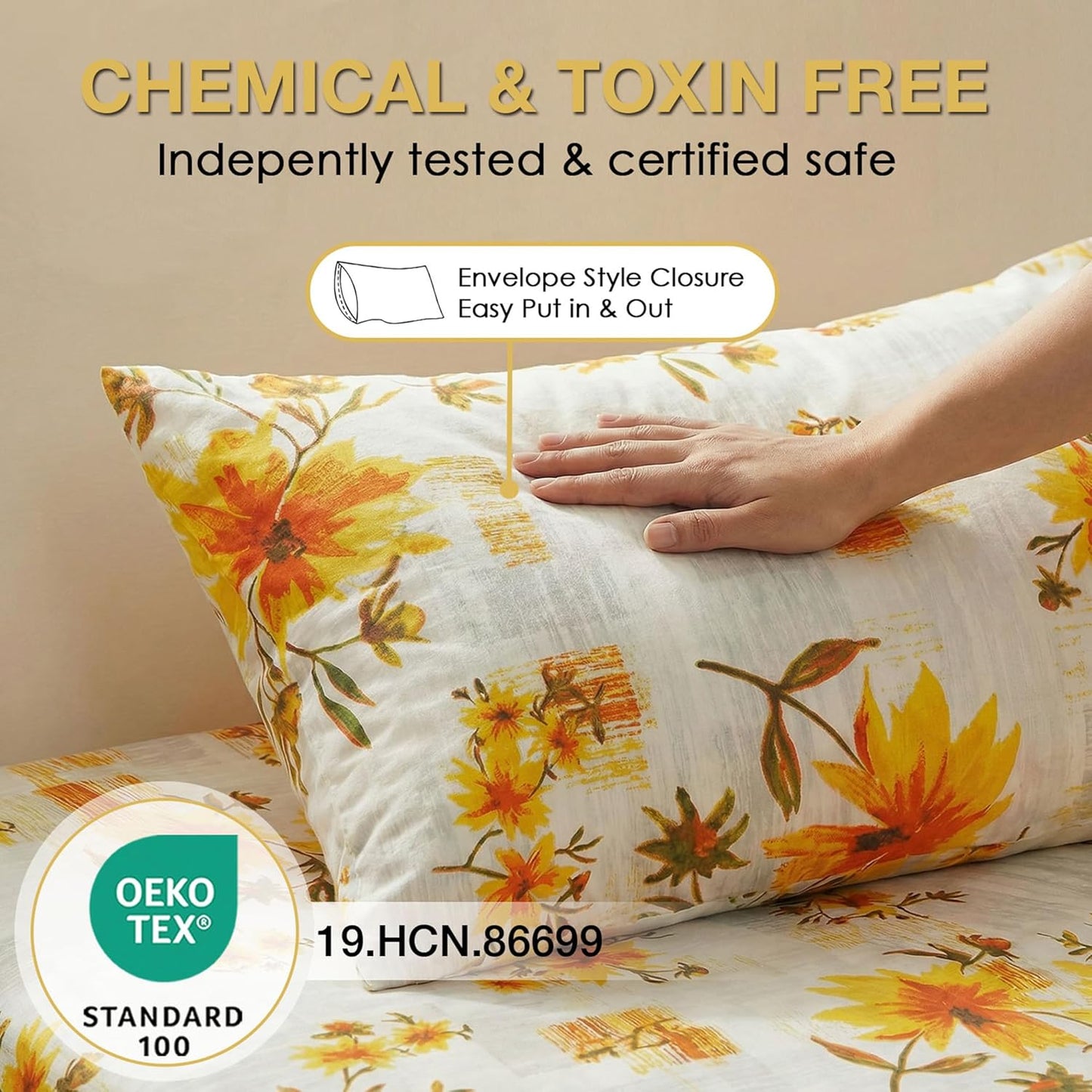 Rustic Yellow Floral Printed Twin Sheet Set Extra Deep Pocket | 3 Piece Soft Botanical Microfiber Sheets, OEKO-TEX Certified, Easy Care