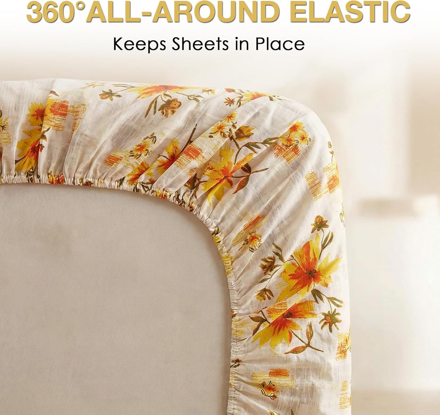 Rustic Yellow Floral Printed Twin Sheet Set Extra Deep Pocket | 3 Piece Soft Botanical Microfiber Sheets, OEKO-TEX Certified, Easy Care