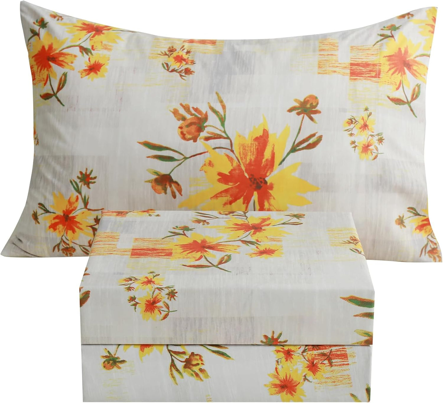 Rustic Yellow Floral Printed Twin Sheet Set Extra Deep Pocket | 3 Piece Soft Botanical Microfiber Sheets, OEKO-TEX Certified, Easy Care
