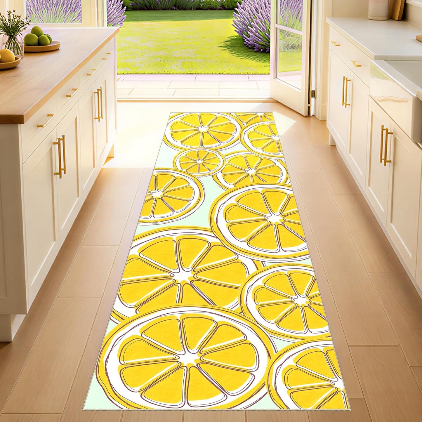 Washable Lemon Runner Rug 2x6 Yellow Lemons Rug with Non-Slip Backing Low Pile Runner Rugs for Kitchen Hallway Laundry Entryway Indoor 6ft
