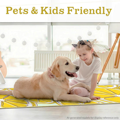 Washable Lemon Runner Rug 2x6 Yellow Lemons Rug with Non-Slip Backing Low Pile Runner Rugs for Kitchen Hallway Laundry Entryway Indoor 6ft