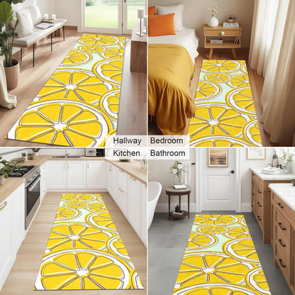 Washable Lemon Runner Rug 2x6 Yellow Lemons Rug with Non-Slip Backing Low Pile Runner Rugs for Kitchen Hallway Laundry Entryway Indoor 6ft