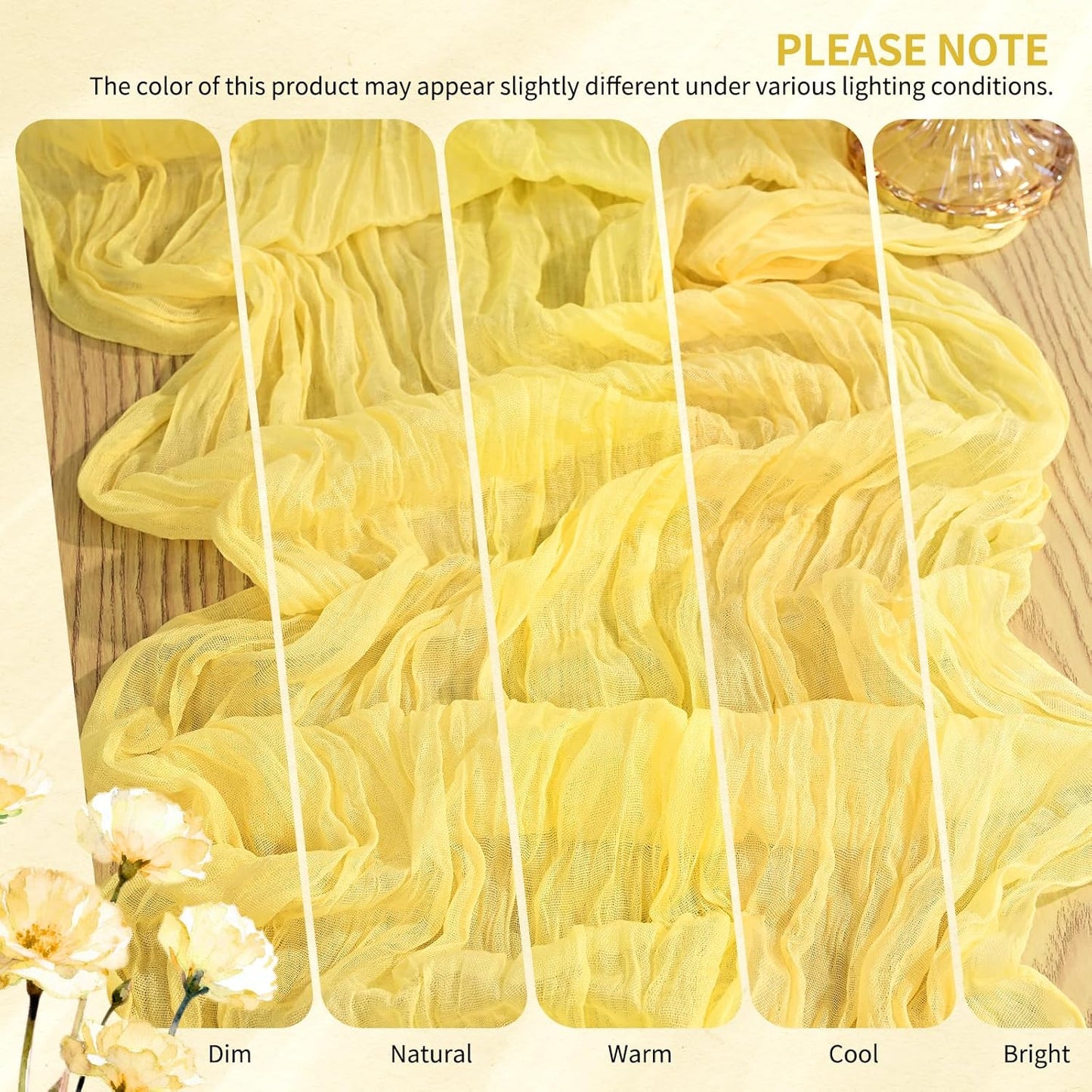 2 Pack Cheesecloth Table Runner 10FT Light Yellow Table Runner Boho Gauze Cheese Cloth Table Runners Long Rustic Sheer Table Decorations for Wedding Party Baby Bridal Shower Birthday Holiday Home
